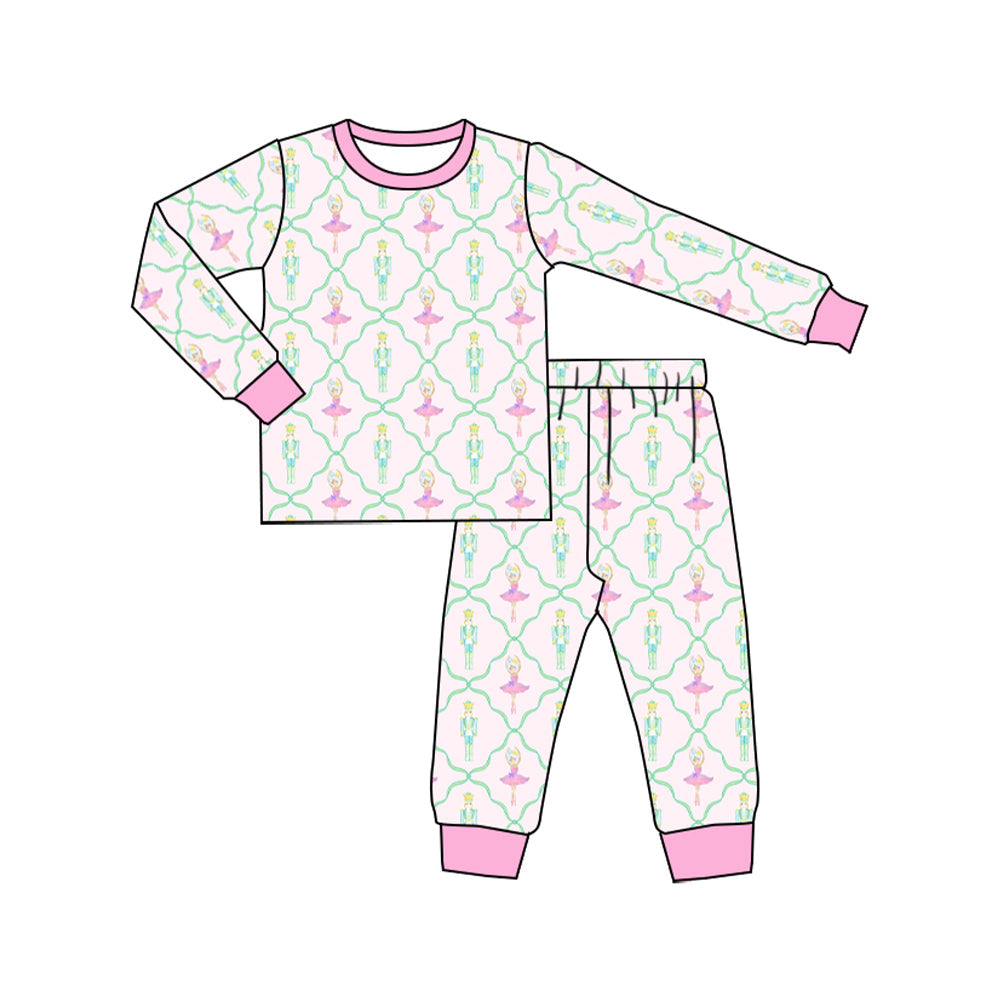 Long sleeves pink king ballet baby girls Christmas pajamas