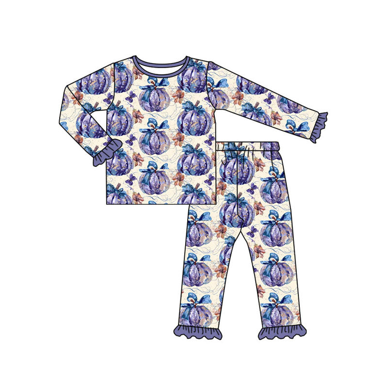 Long sleeves purple ruffle pumpkin girls fall pajamas