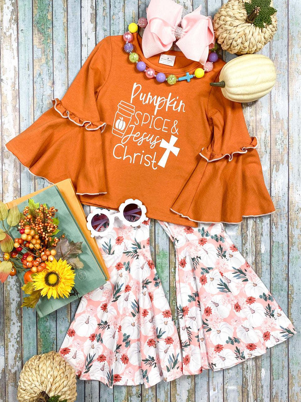 Pumpkin spice and jesus top pants girls fall clothing