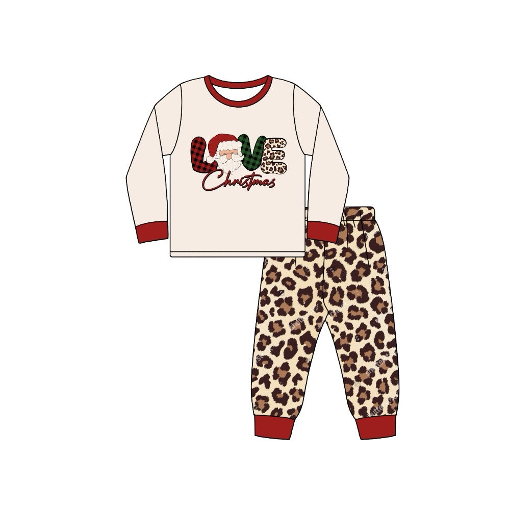 Love Christmas top leopard pants girls pajamas