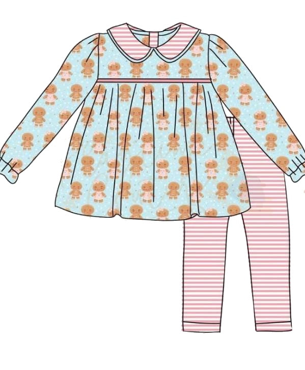 Gingerbread tunic pink stripe leggings girls Christmas set