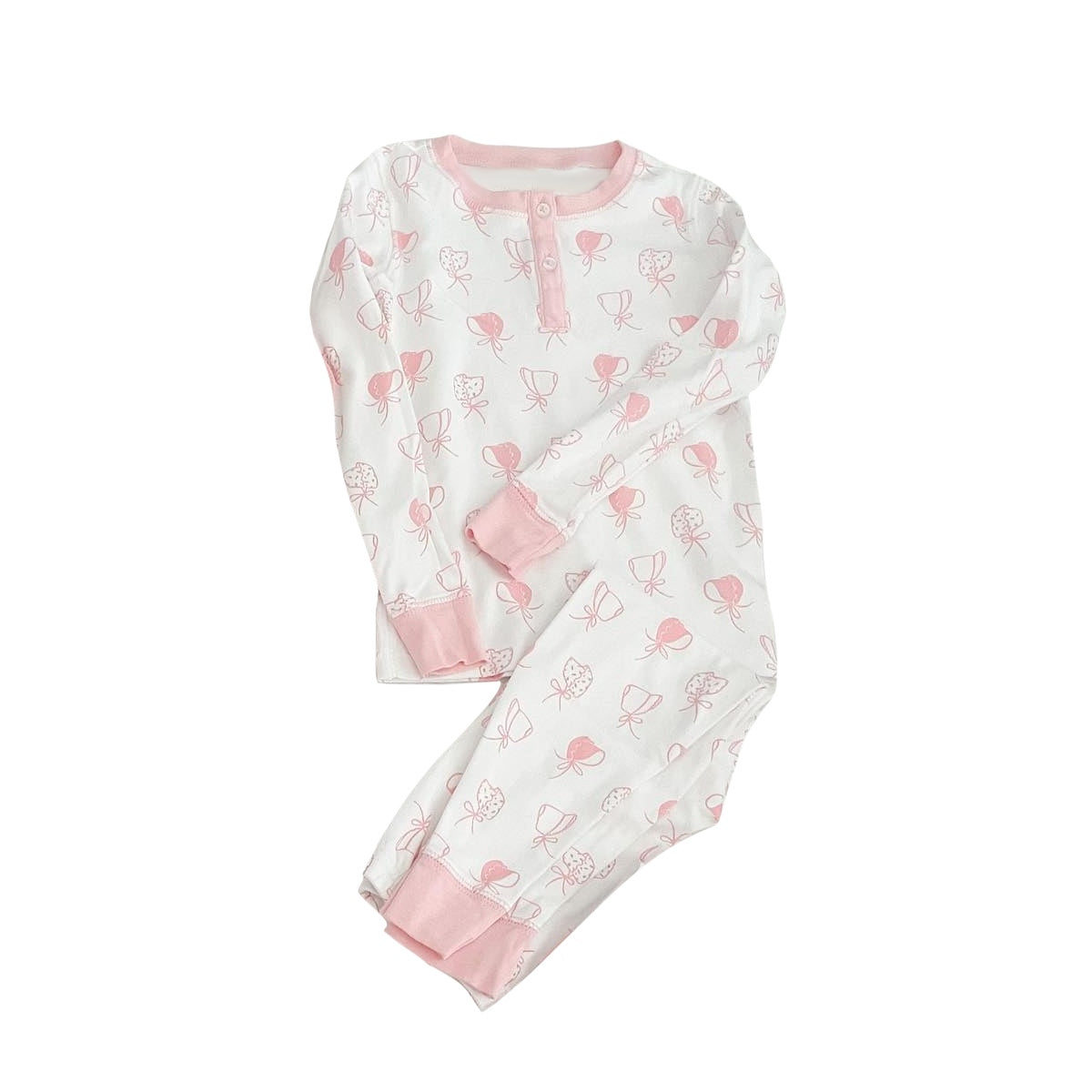 Pink long sleeves hat bow baby girls pajamas