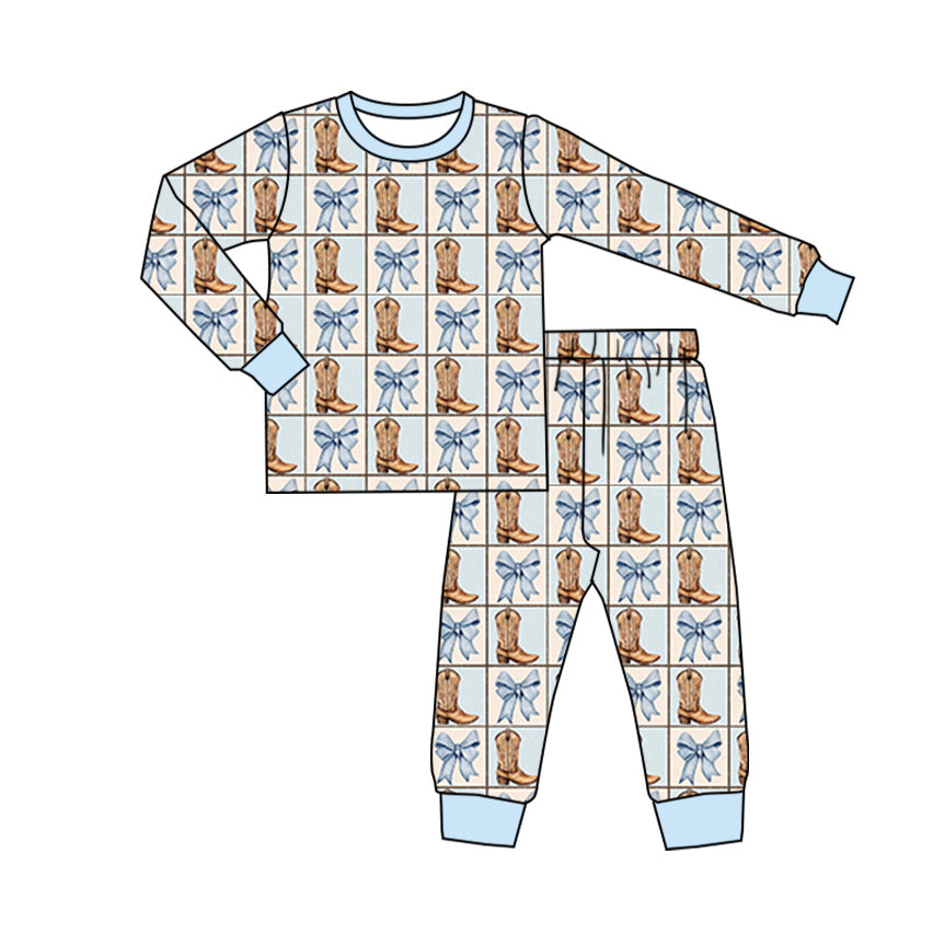 Light blue boots bow kids girls western pajamas