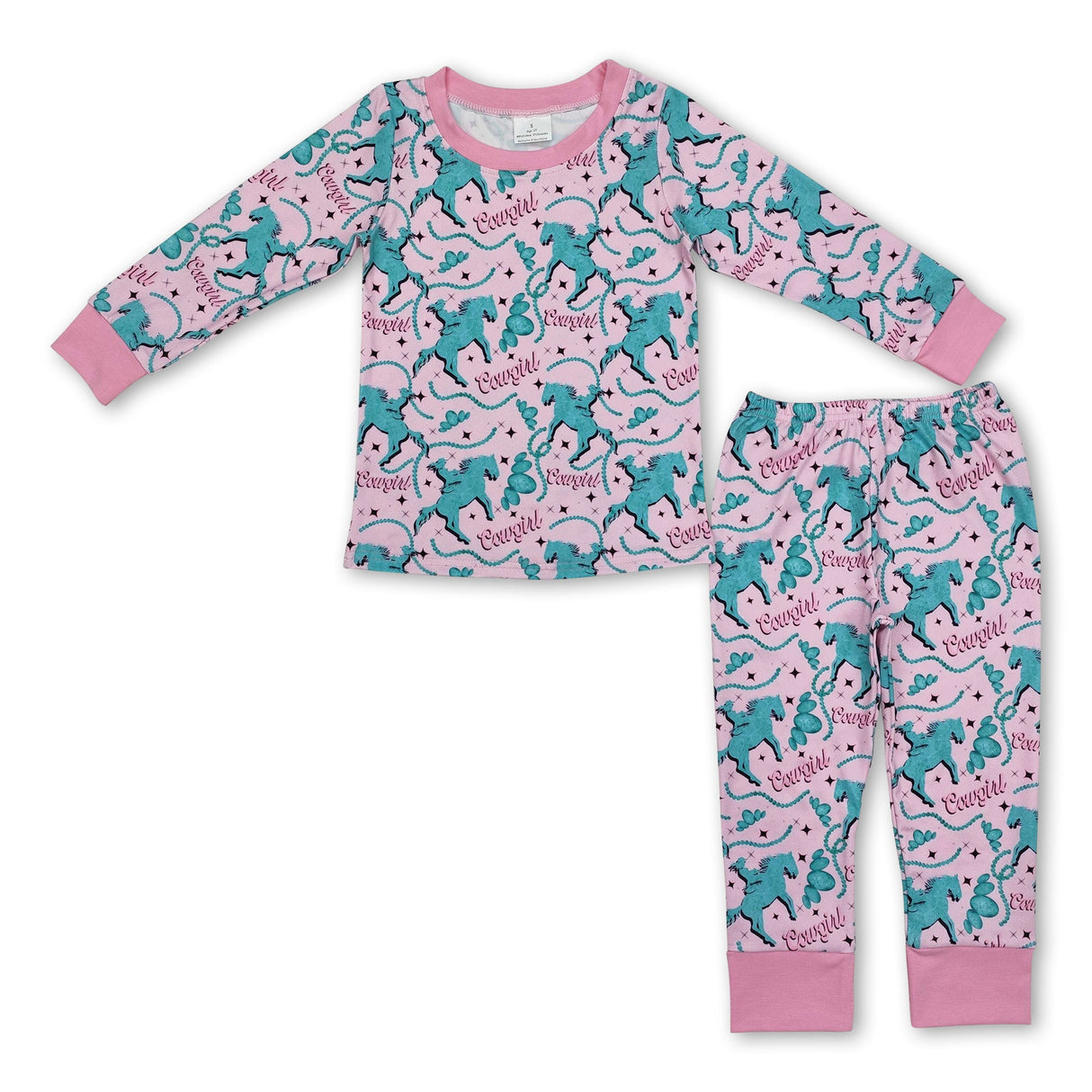 Pink long sleeves cowgirl rodeo kids girls western pajamas
