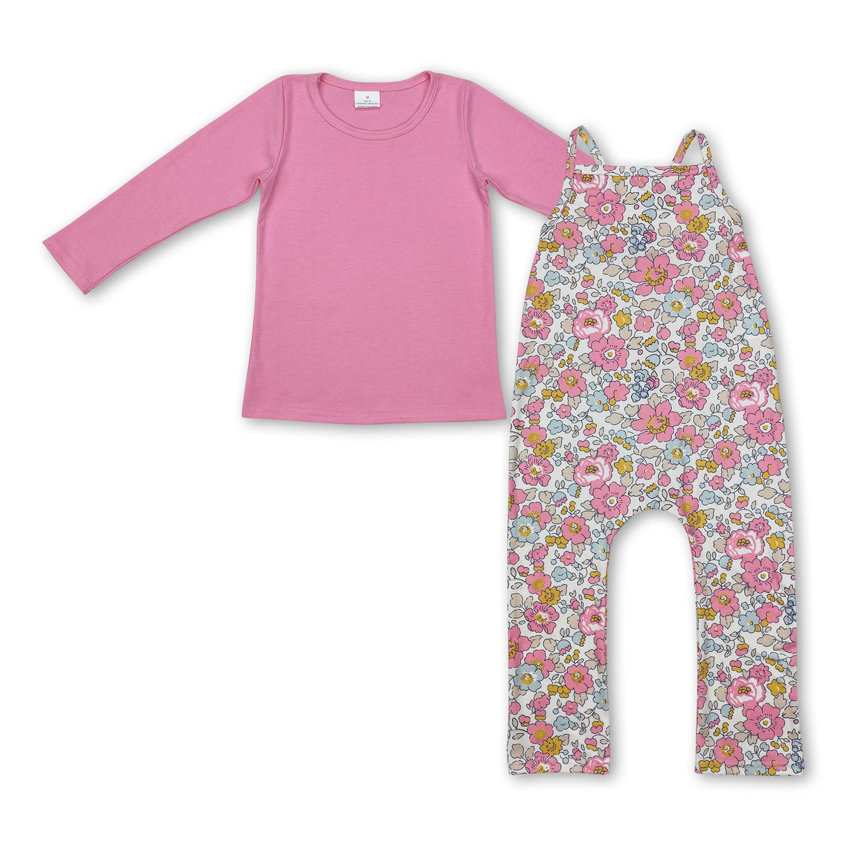 Pink long sleeves top floral jumpsuit baby girls clothes