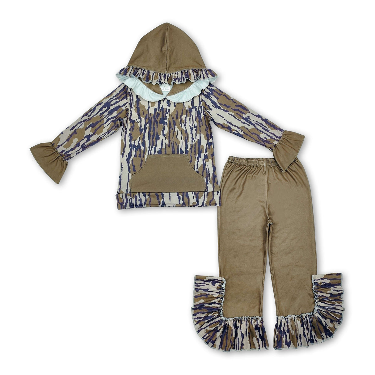 Ruffle camo pocket hoodie pants girls clothing