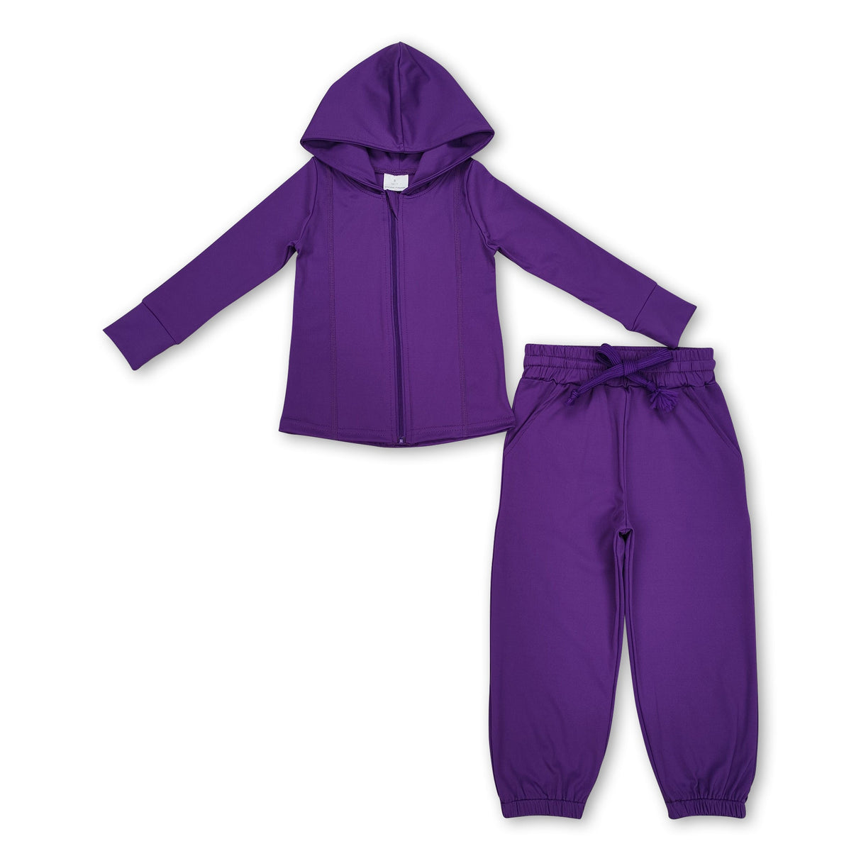 Purple zipper hoodie pockets pants girls yoga set