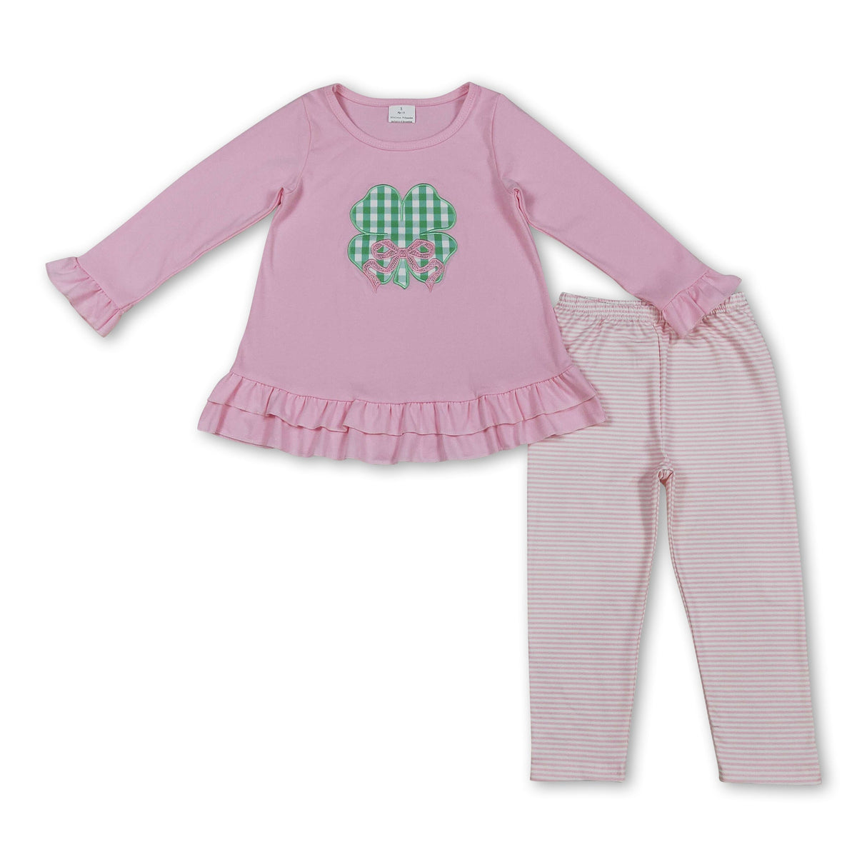 Pink bow shamrock top stripe leggings girls St Patrick's outfits
