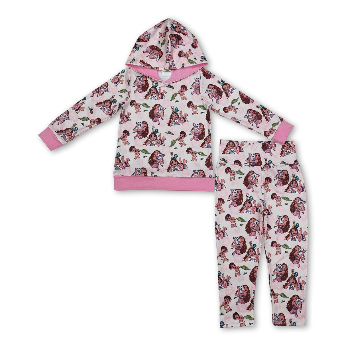 Pink long sleeves pig princess kids girls hoodie set
