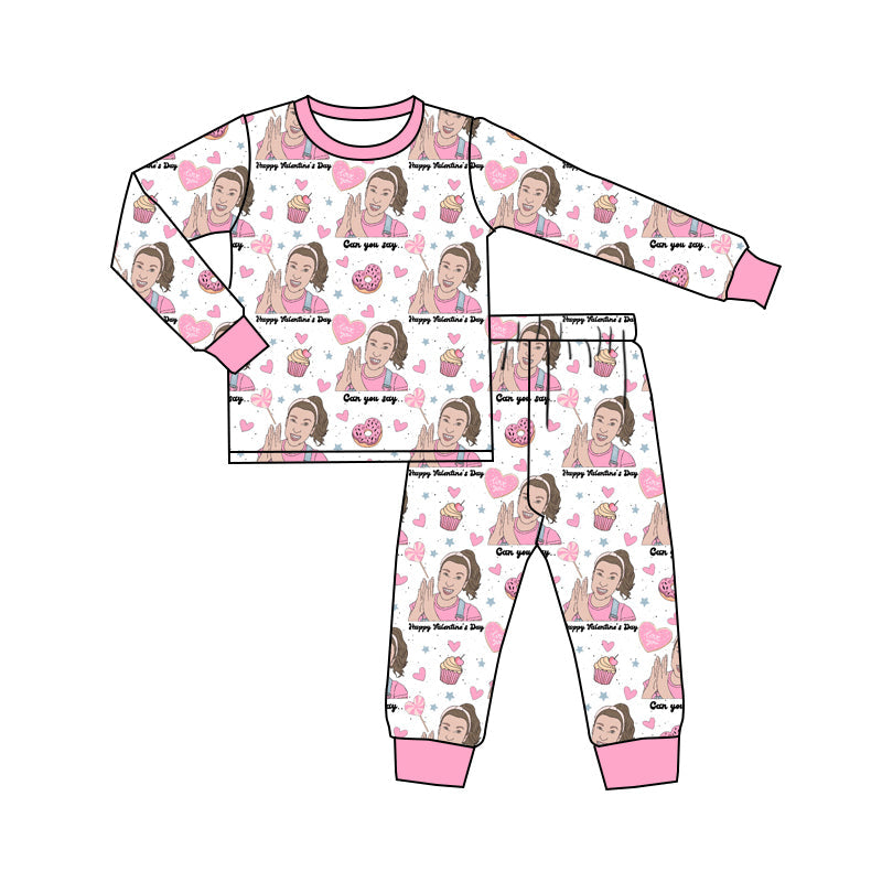 Pink heart donut lollipop teacher girls valentine's pajamas