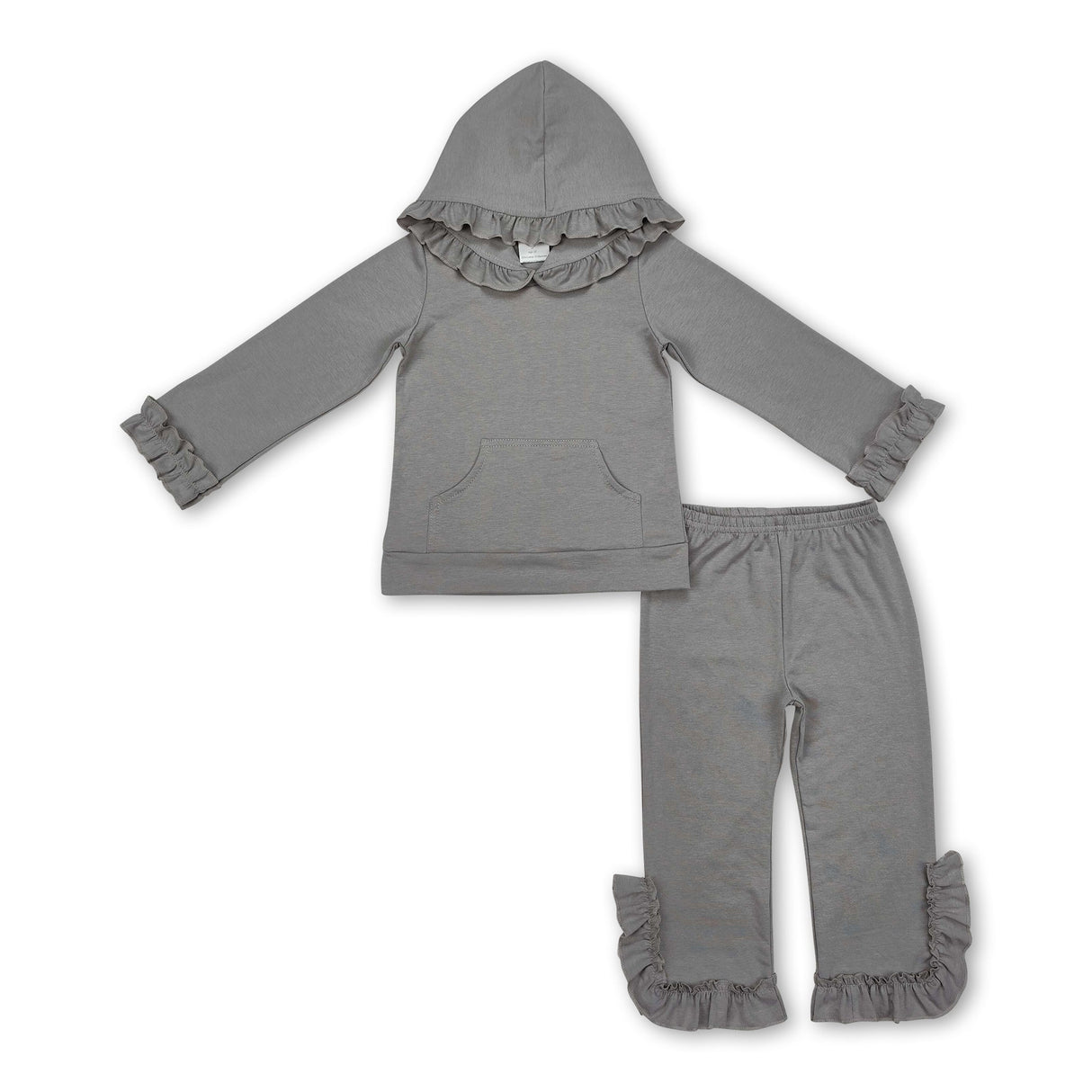 Ruffle grey cotton hoodie pants kids girls clothes