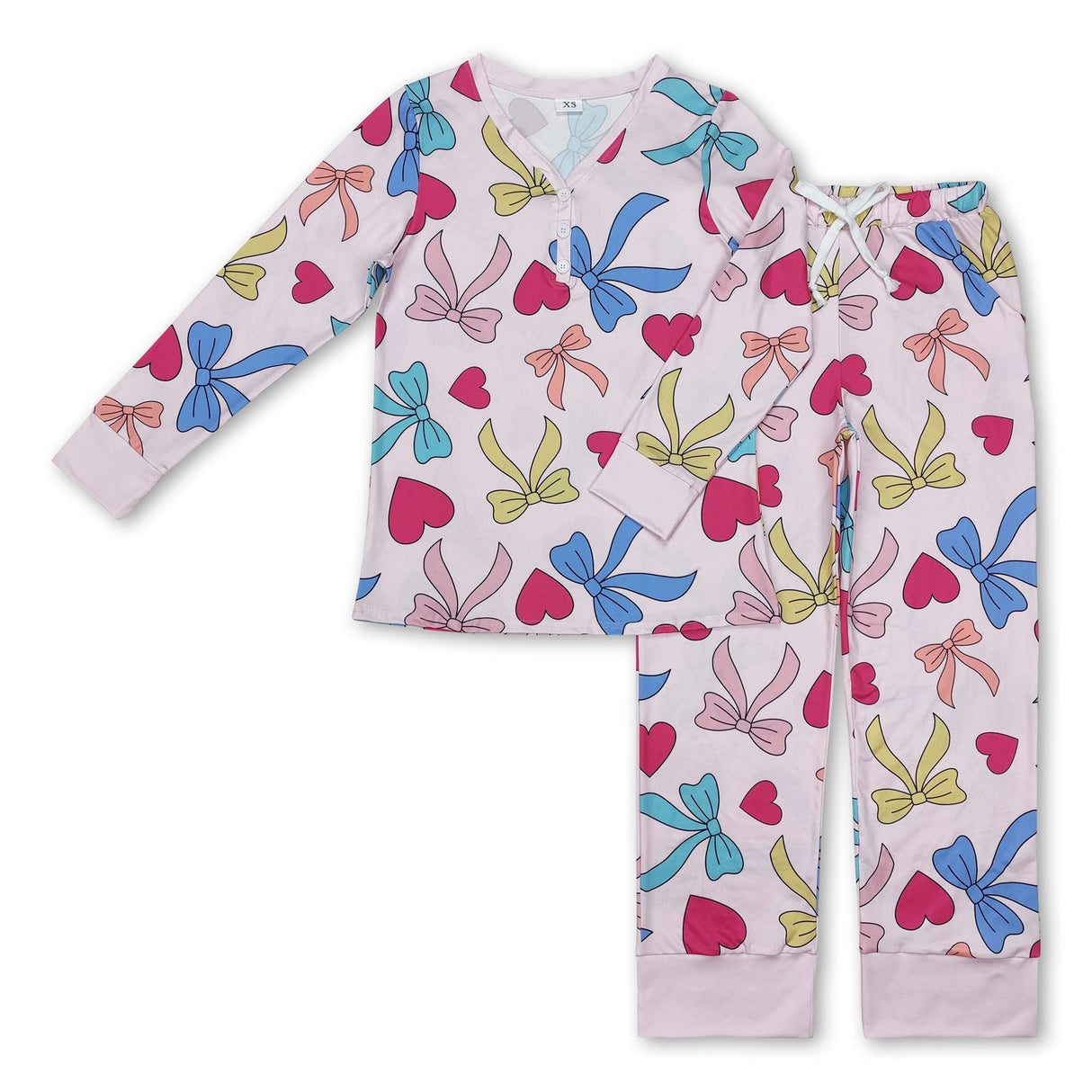 Long sleeves bow heart adult Valentine's pajamas