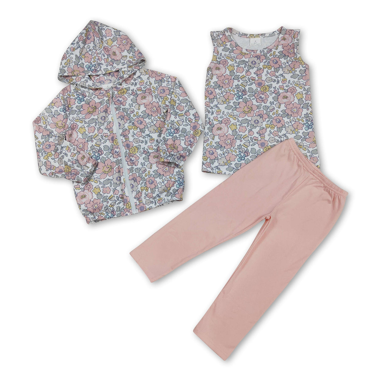 Sleeveless floral top leggings jacket 3 pcs girls clothes