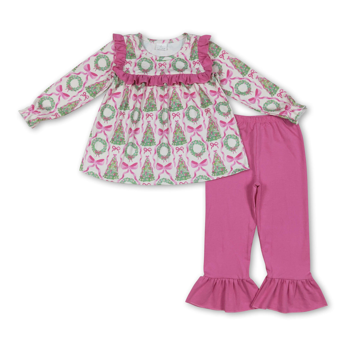 Pink bow Christmas tree tunic ruffle pants girls clothes