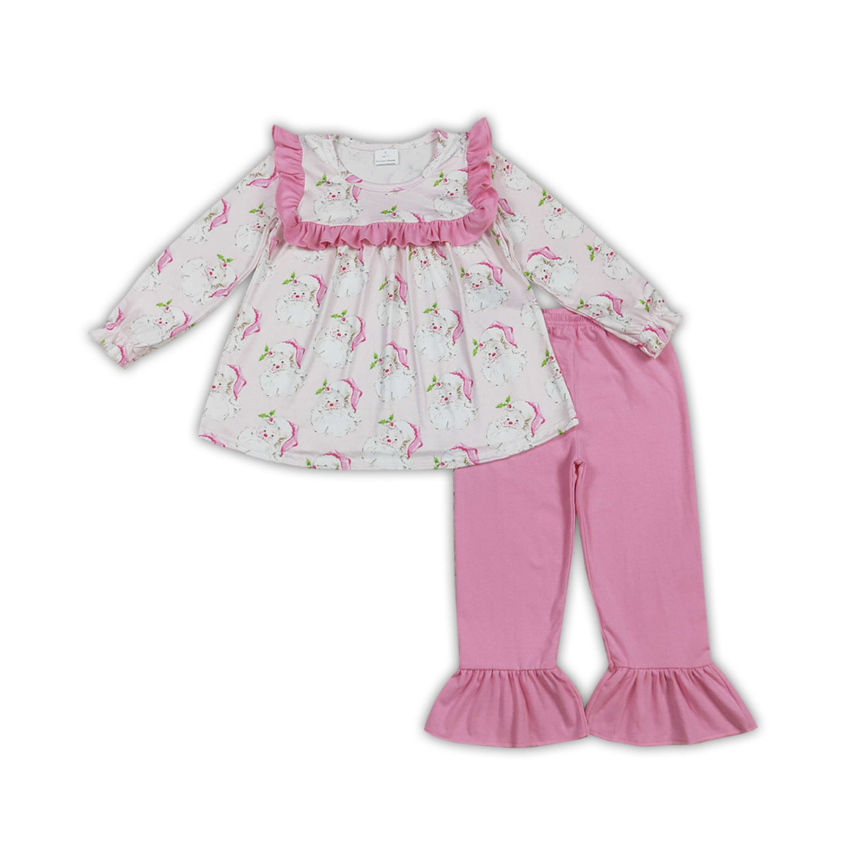 Pink ruffle santa tunic ruffle pants girls Christmas clothes