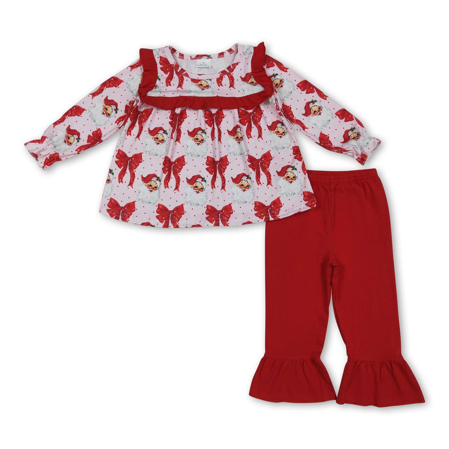 Red bow santa tunic ruffle pants girls Christmas clothes