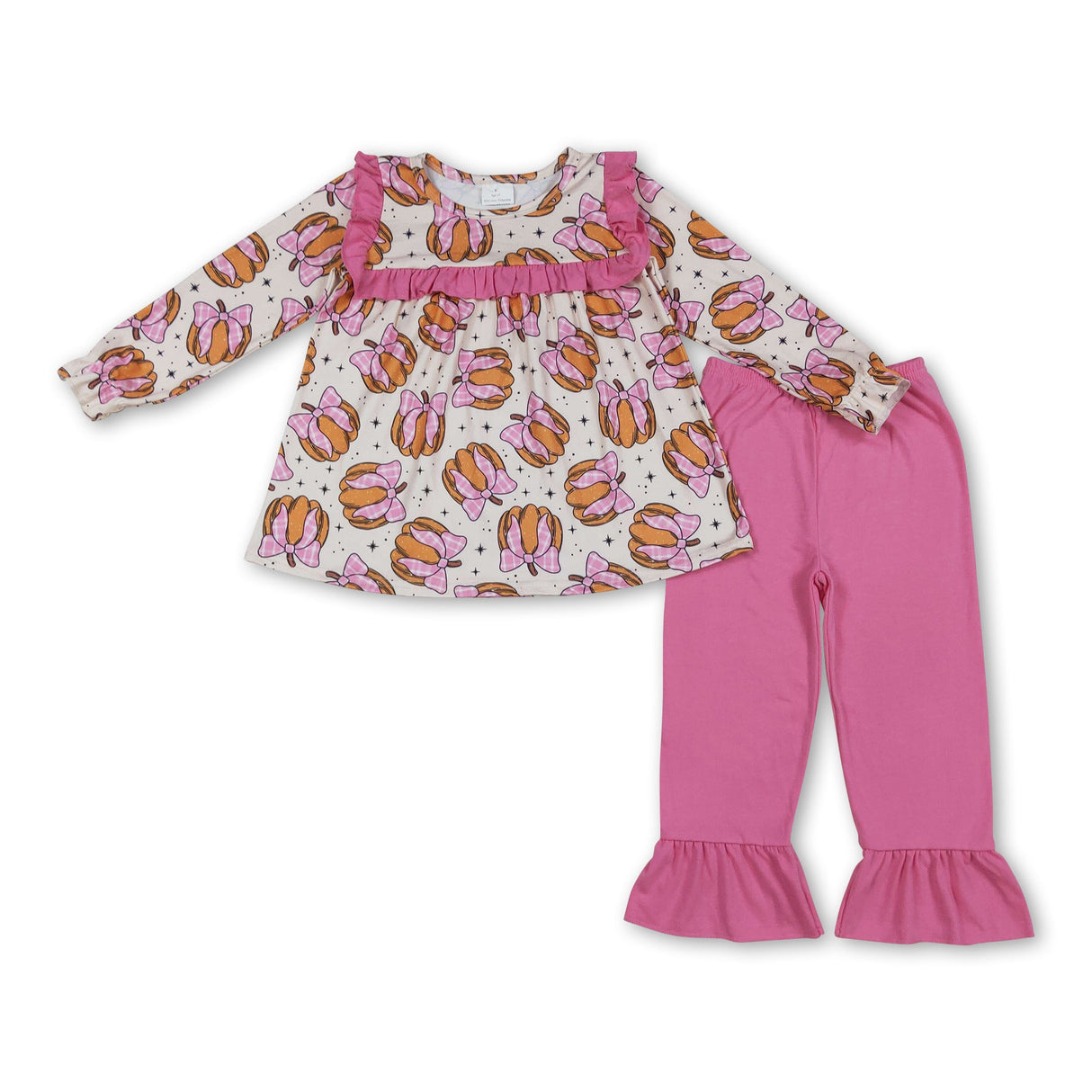 Long sleeves pumpkin bow tunic pants girls fall clothes