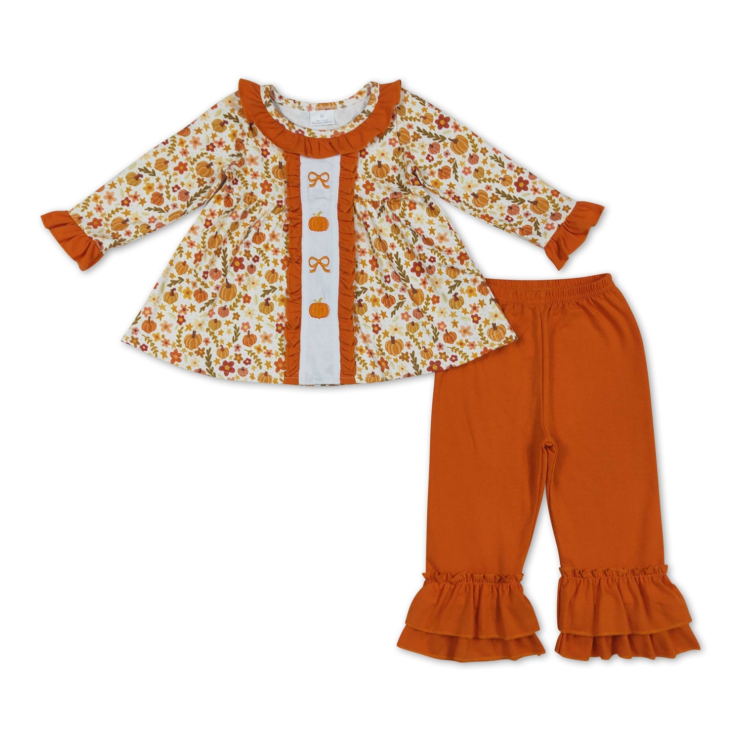 Floral pumpkin bow tunic pants girls fall clothes