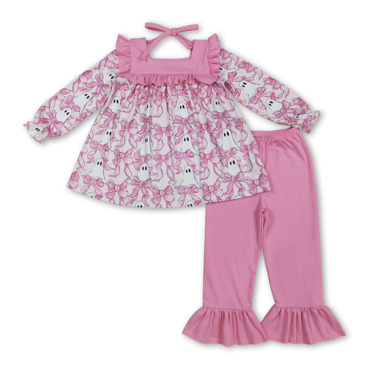 Pink ruffle bow ghost tunic pants girls Halloween clothes