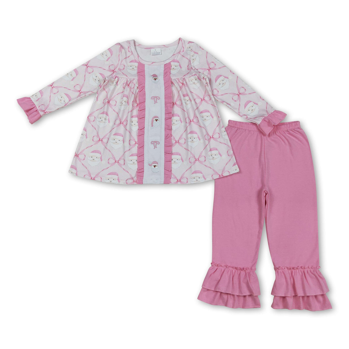 Pink bow santa tunic ruffle pants girls Christmas outfits