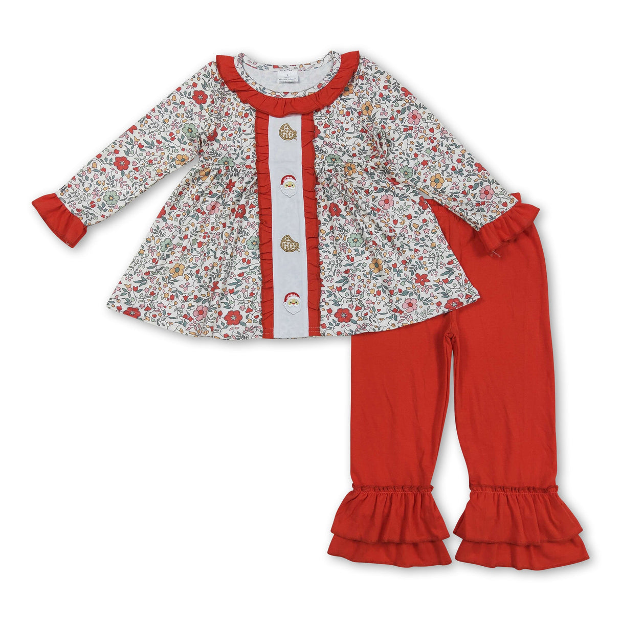 Floral santa cookie tunic pants girls Christmas outfits