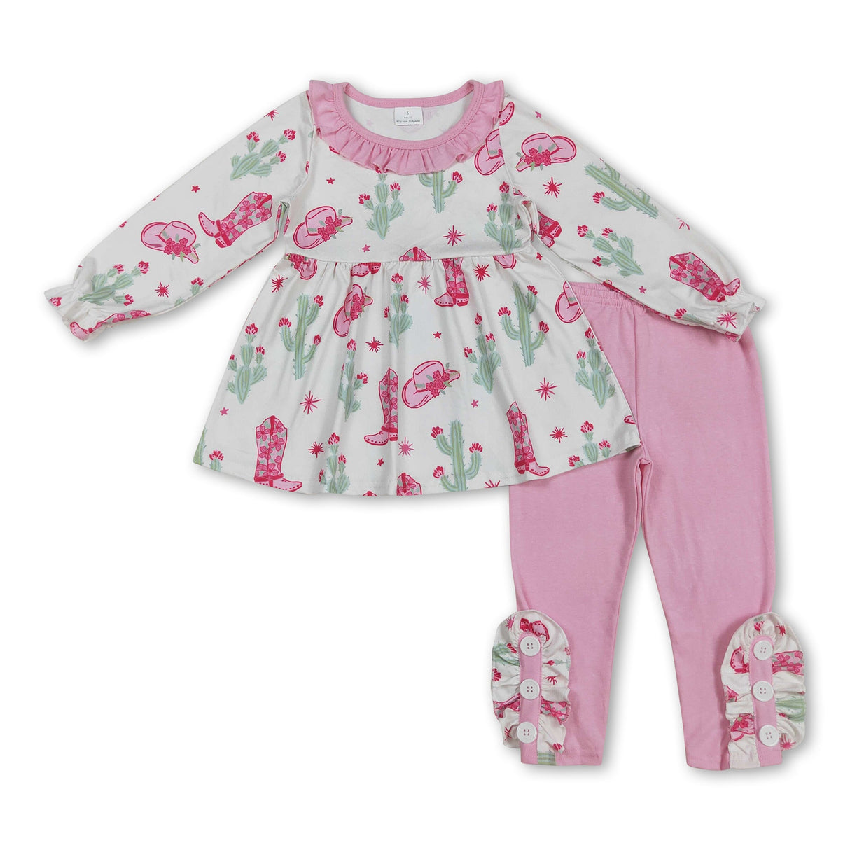 Pink ruffle cactus boots tunic leggings western girls clothes