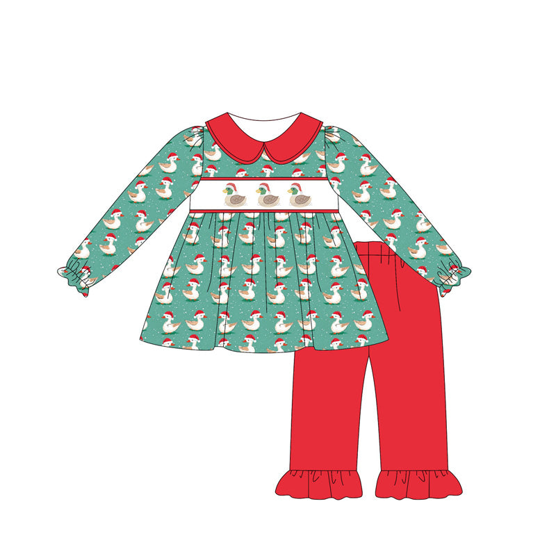 Long sleeves santa Christmas hat tunic pants girls clothes