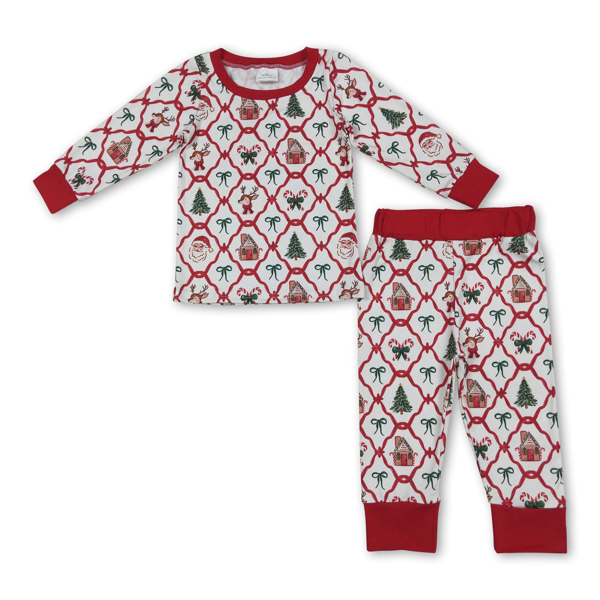 Long sleeves candy cane gingerbread kids Christmas pajamas