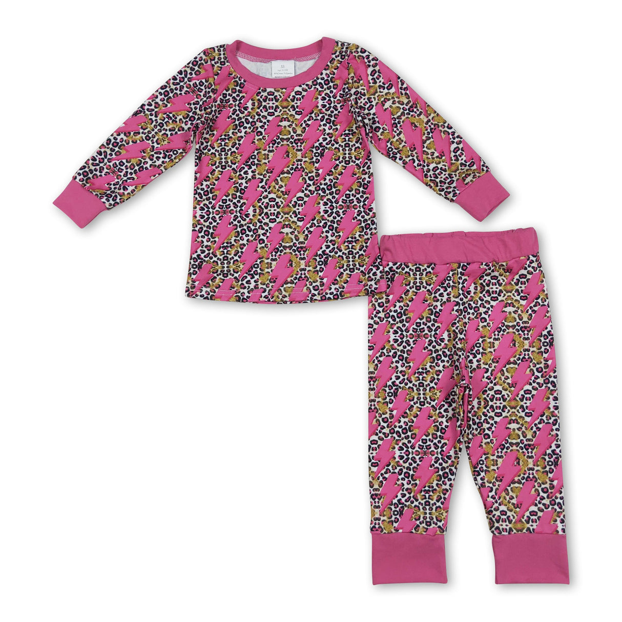 Long sleeves hot pink thunder leopard girls pajamas