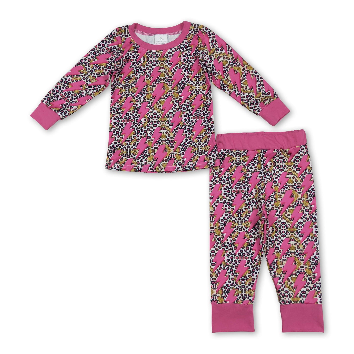 Long sleeves hot pink thunder leopard girls pajamas