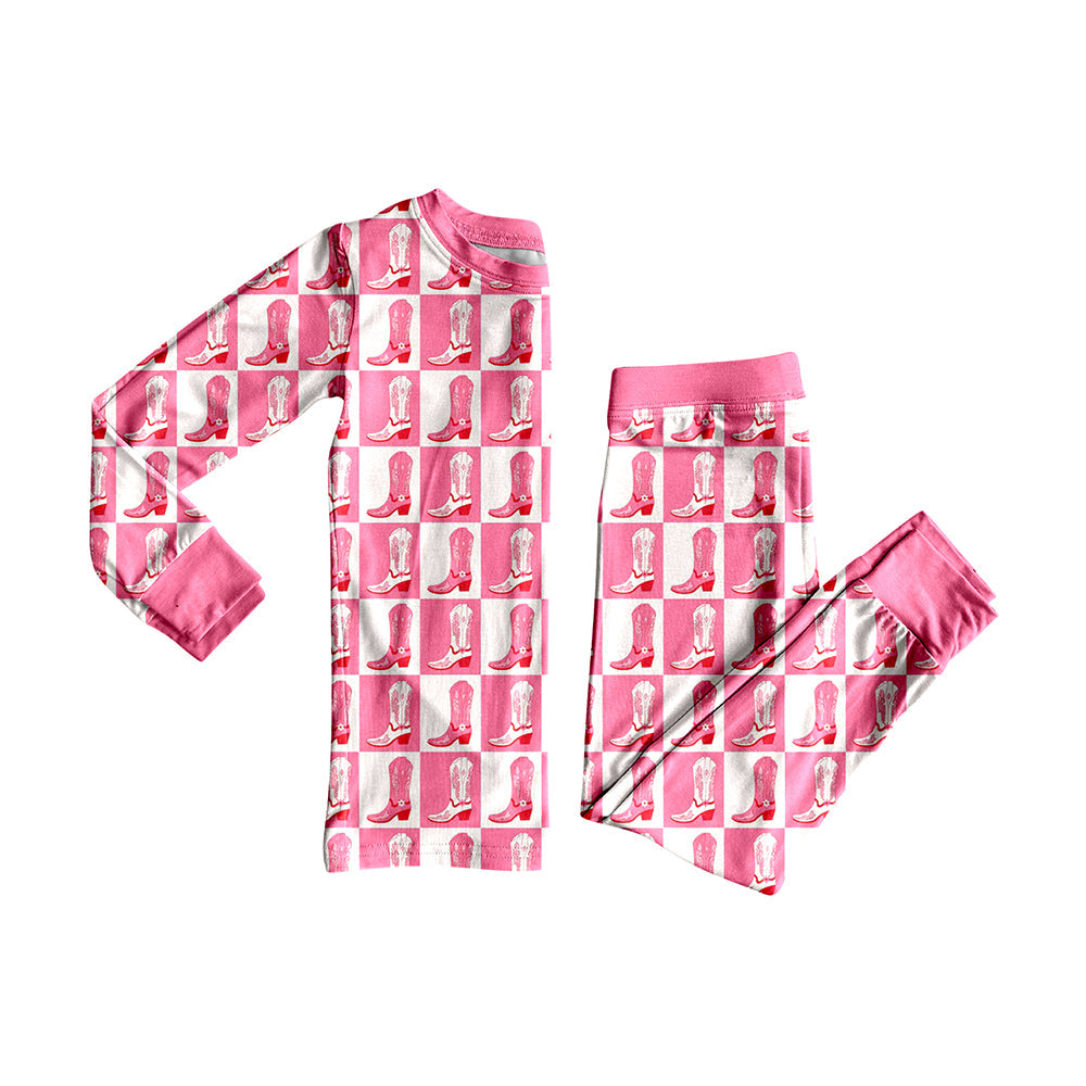 Long sleeves pink boots western girls pajamas