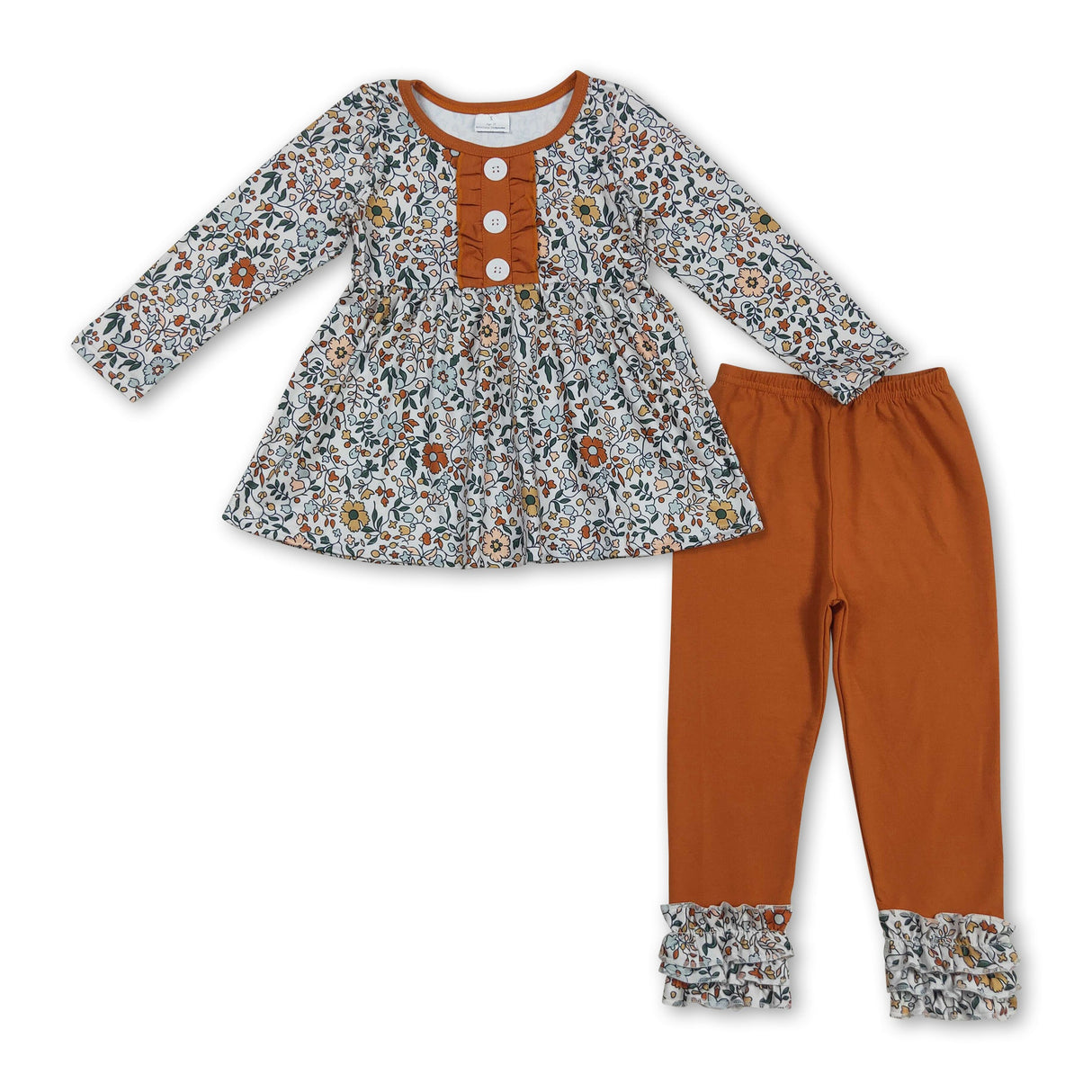 Long sleeves floral tunic icing ruffle leggings girls fall set
