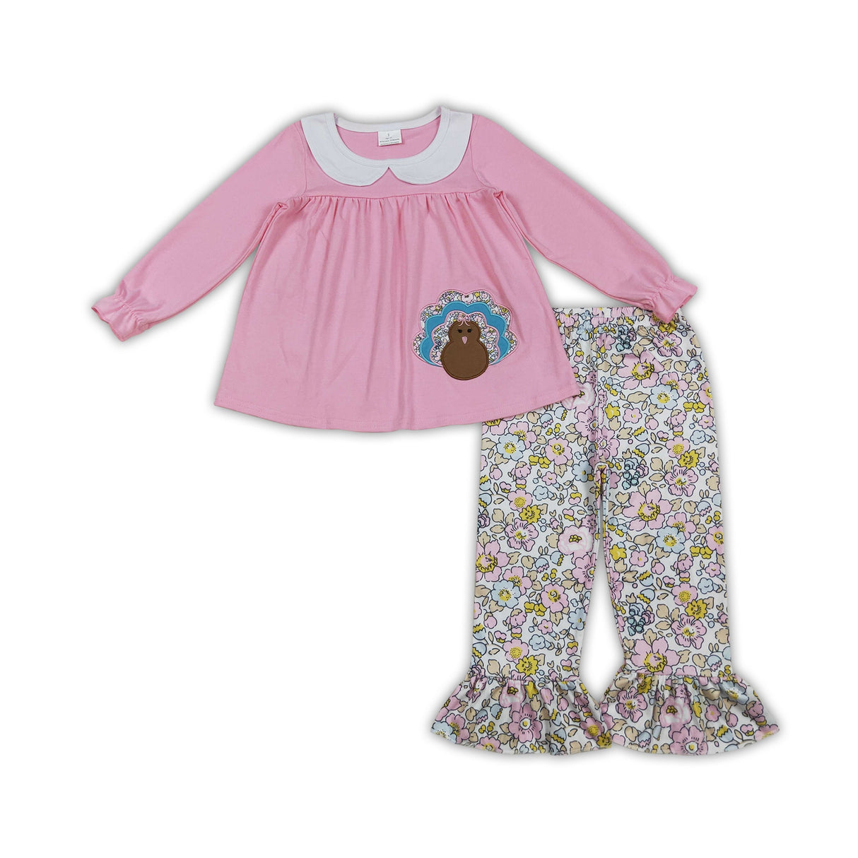 Pink turkey tunic floral ruffle pants girls Thanksgiving clothes