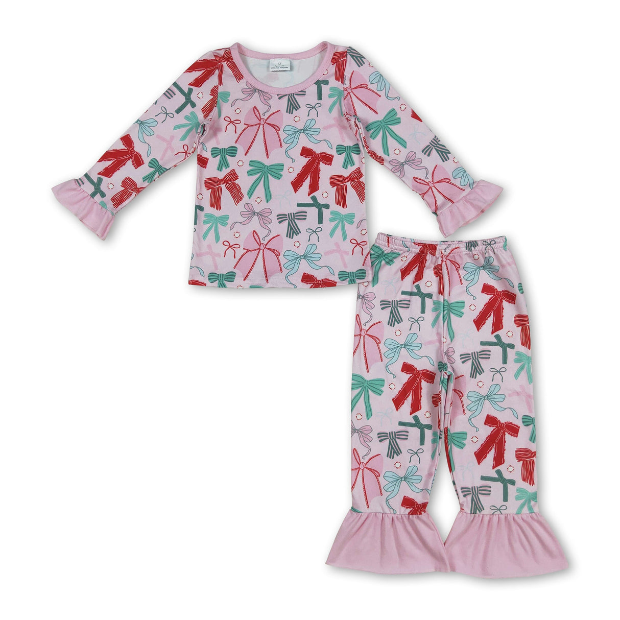 Pink long sleeves colorful bows girls Christmas pajamas