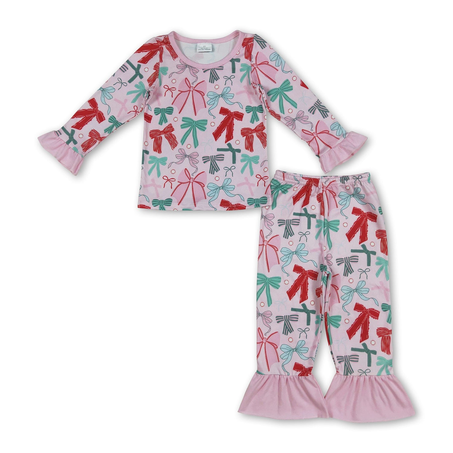 Pink long sleeves colorful bows girls Christmas pajamas