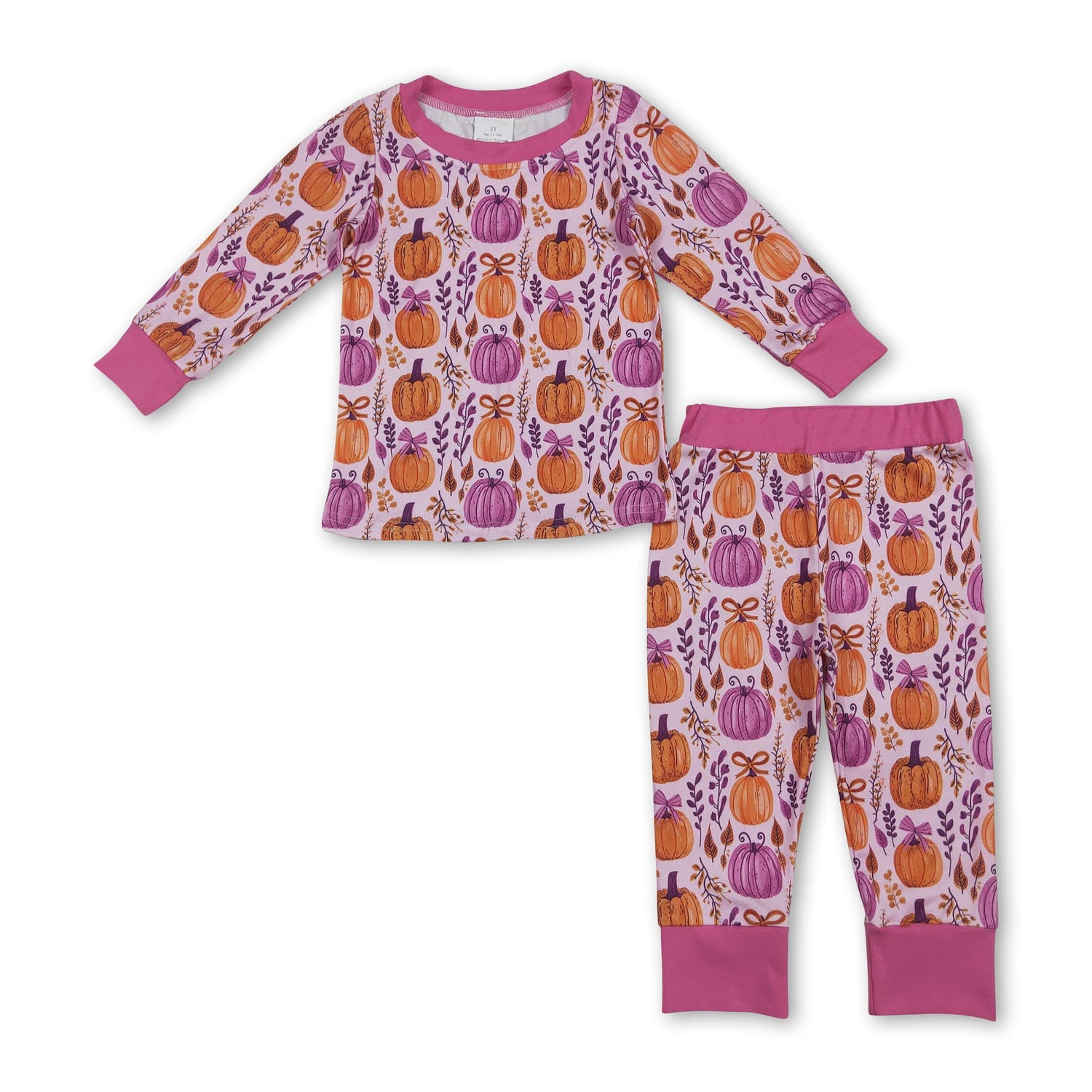 Long sleeves pink bow pumpkin kids girls fall pajamas