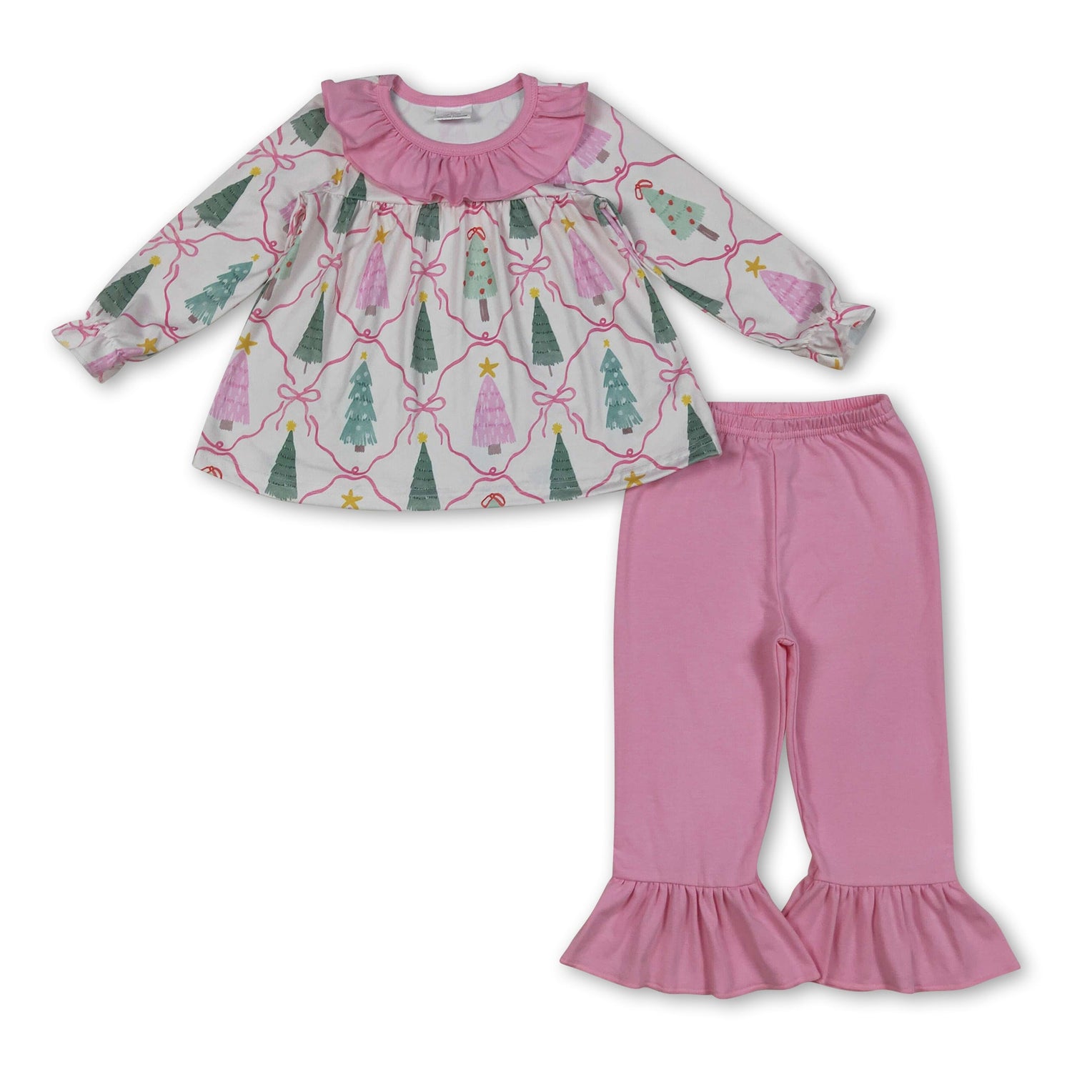 Christmas tree bow tunic pink ruffle pants girls clothes