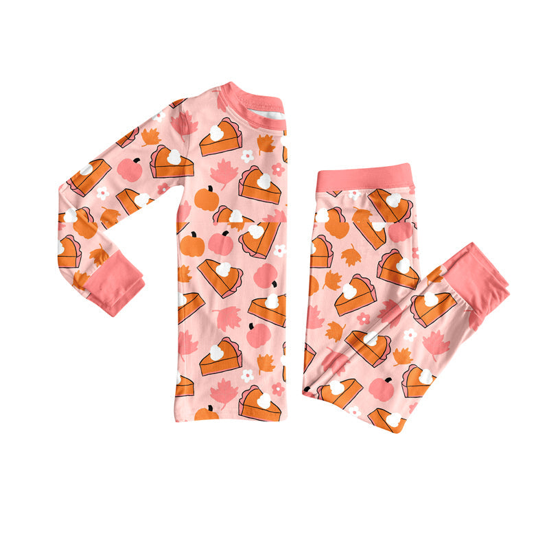 Pink pumpkin pie floral girls Thanksgiving pajamas
