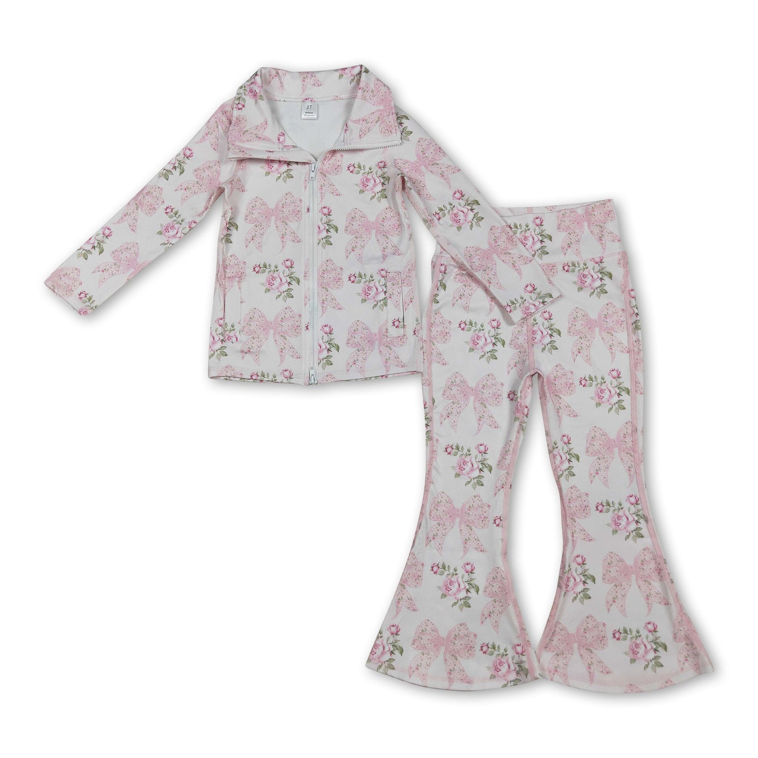 Long sleeves floral bow jacket pants girls yoga clothing