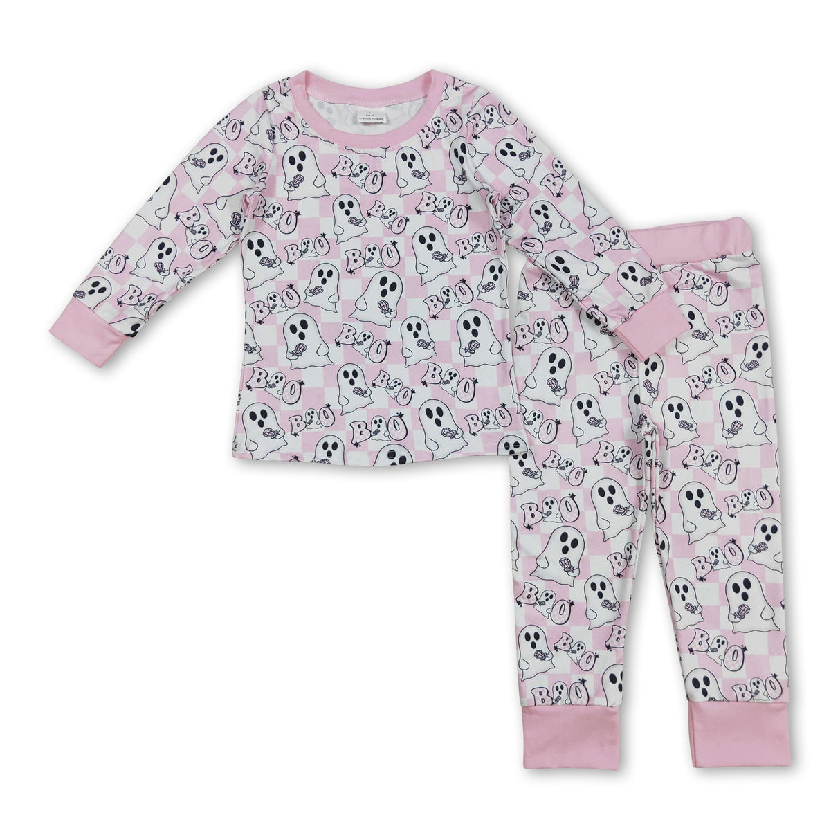 Pink long sleeves plaid ghost boo girls Halloween pajamas