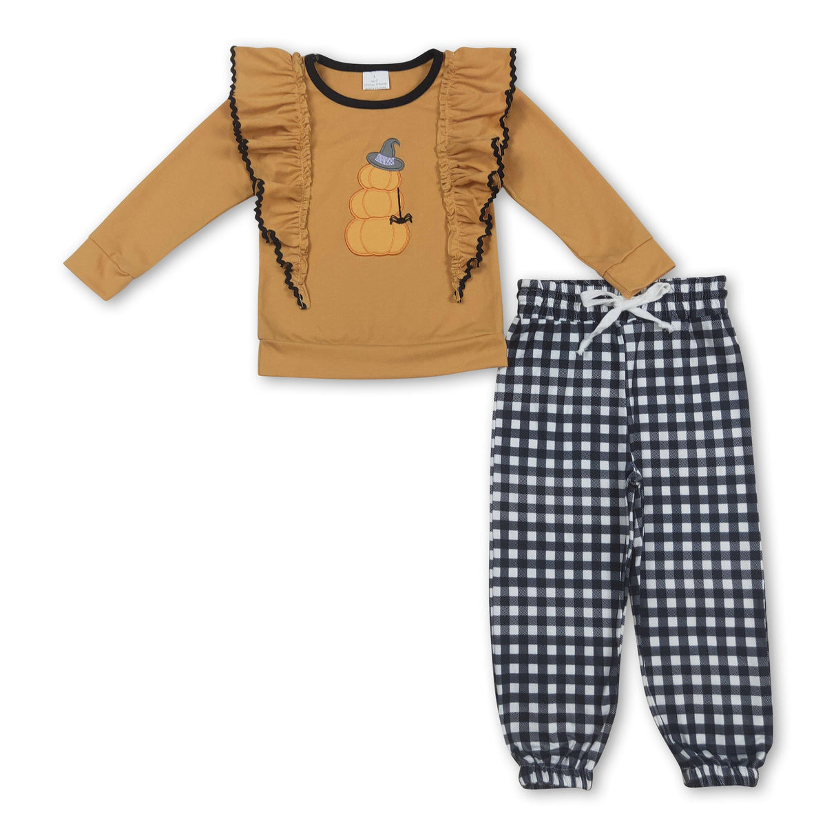 Pumpkin spider top plaid pants girls Halloween clothing