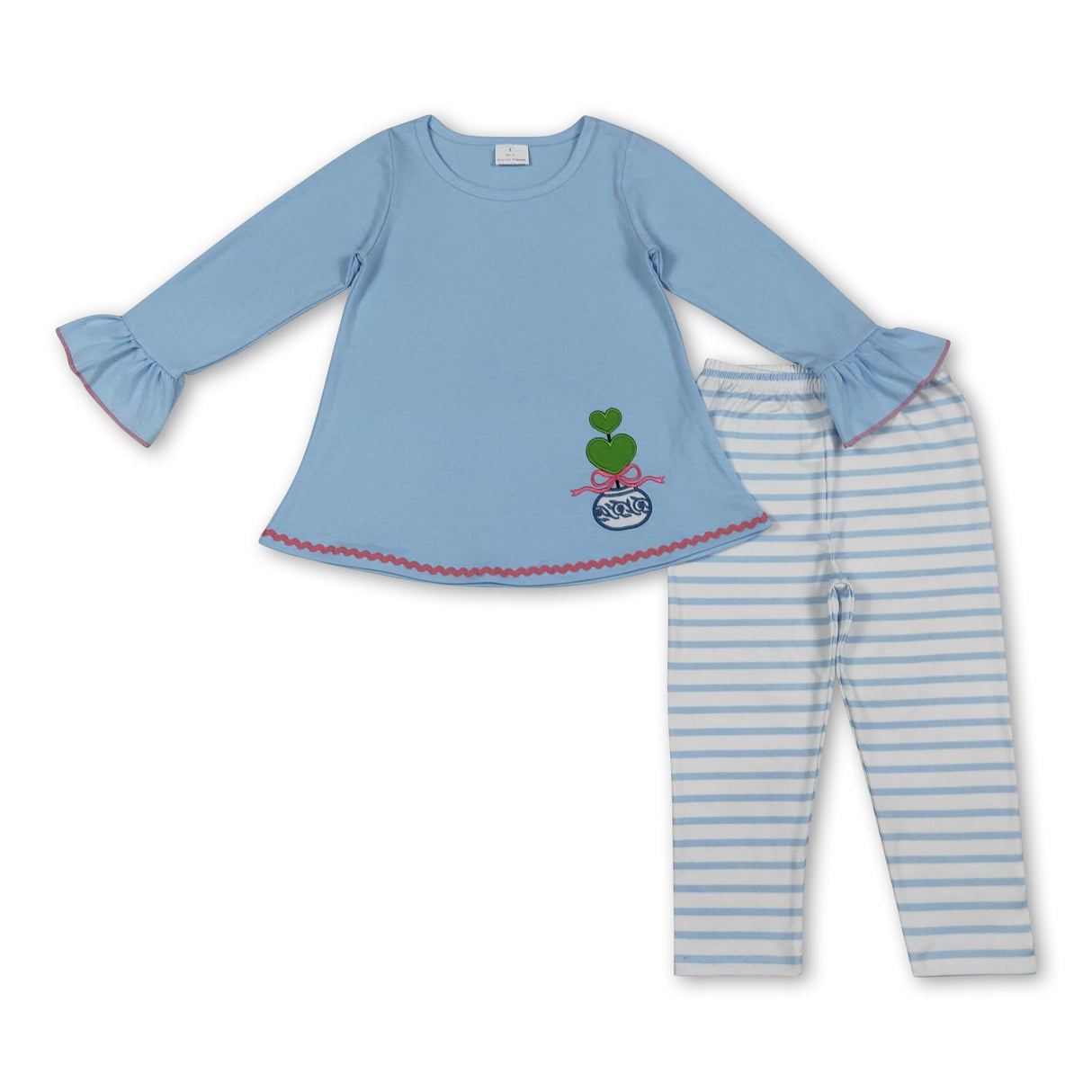 Long sleeves heart bow top stripe leggings girls clothes