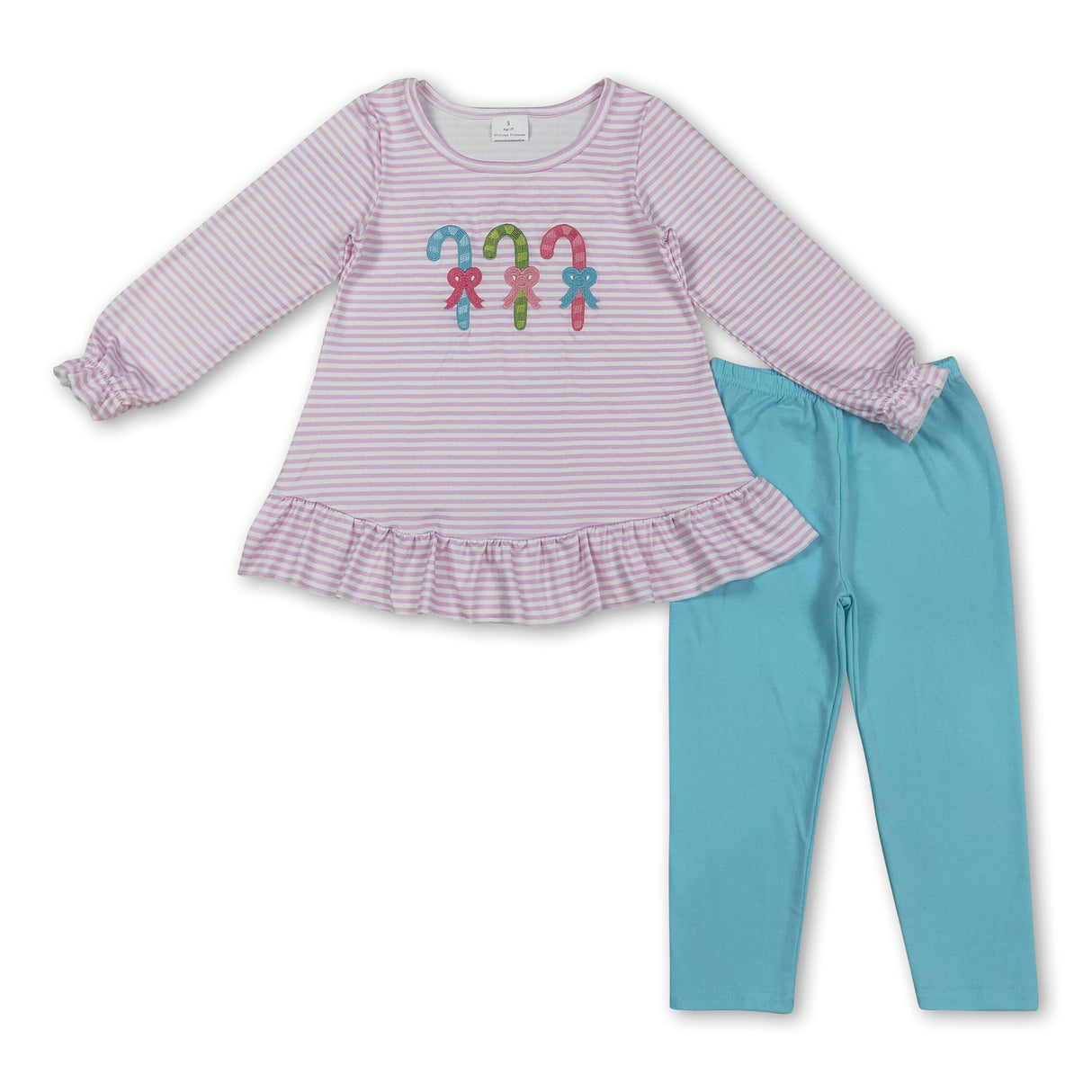 Pink stripe candy cane top leggings girls Christmas clothes