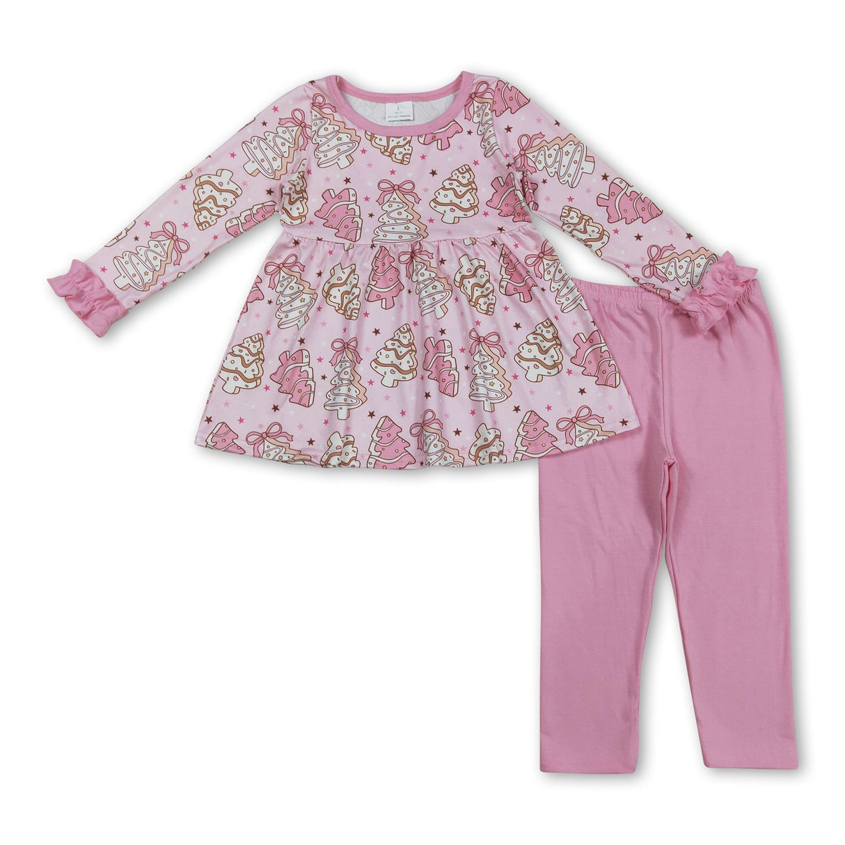 Pink bow Christmas tree cake tunic leggings girls outfits