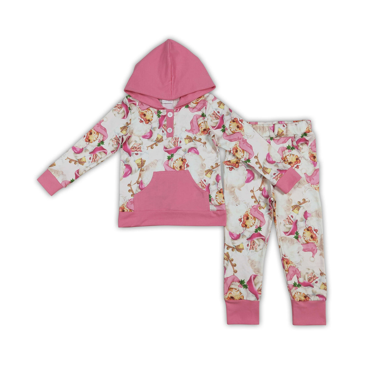 Pink pocket santa hoodie pants girls Christmas clothes