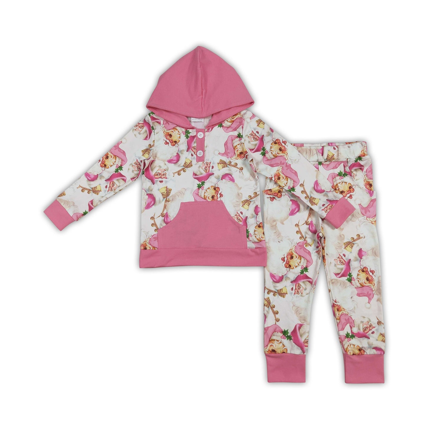 Pink pocket santa hoodie pants girls Christmas clothes