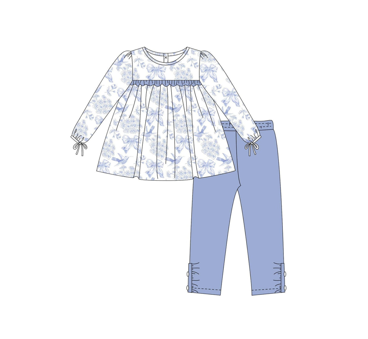 Long sleeves bird floral bow tunic leggings girls clothes