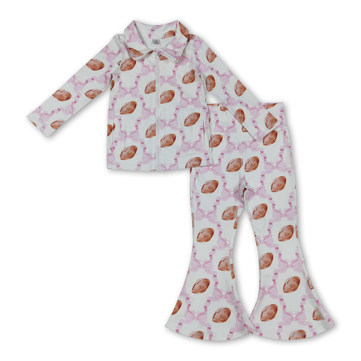 Pink bow football zip jacket pants girls yoga clothes