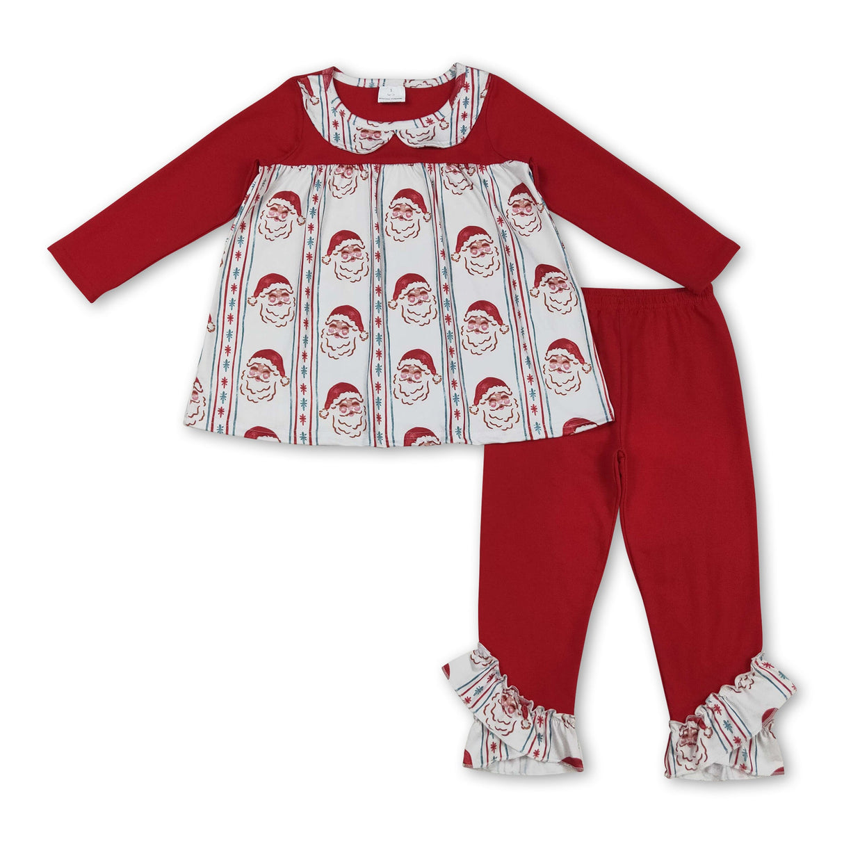 Red long sleeves santa tunic leggings girls Christmas clothes