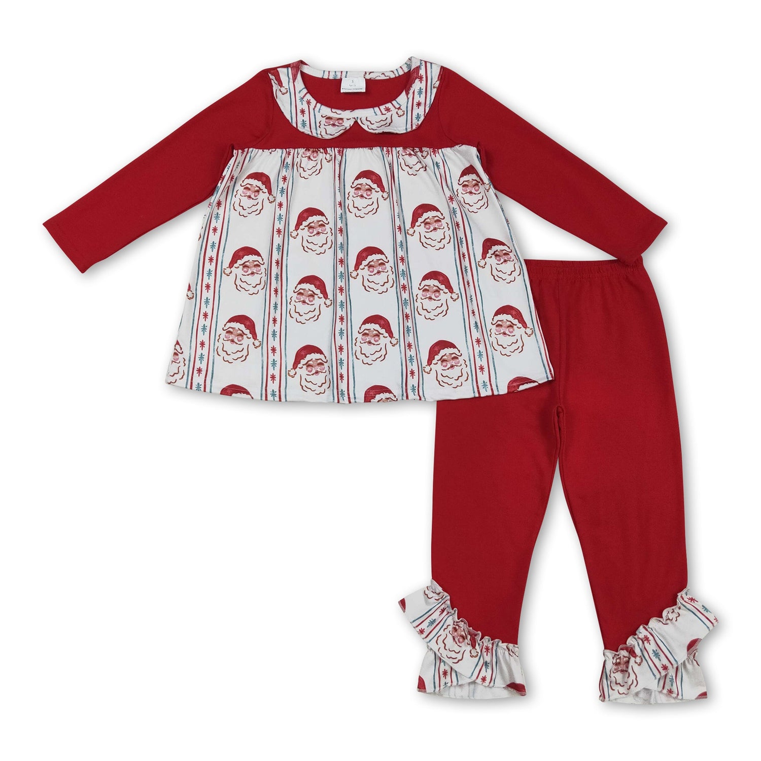 Red long sleeves santa tunic leggings girls Christmas clothes